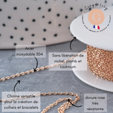 Chaine forçat acier 304 inoxydable or rose IP 1.5mm, x1 mètre (G10879)