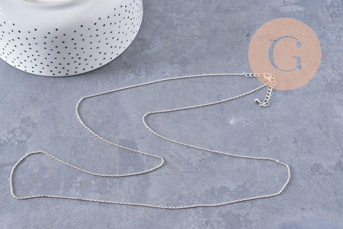 Collier Chaine forçat cuivre rhodié or blanc 80cm, x1 (G1122)