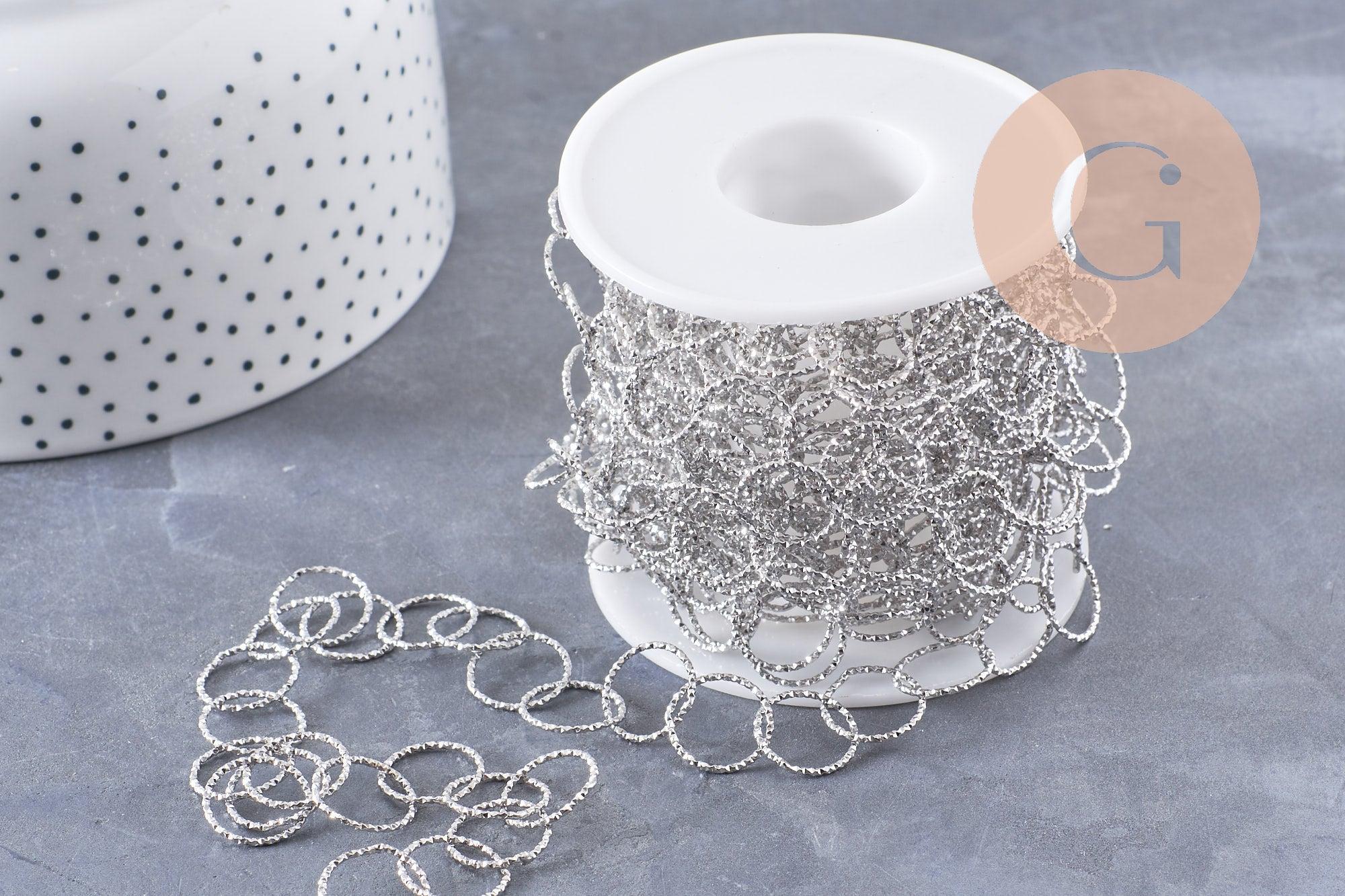 Chaine grande maille ronde texturée acier 304 inoxydable platine 13mm, x1 mètre (G10066)