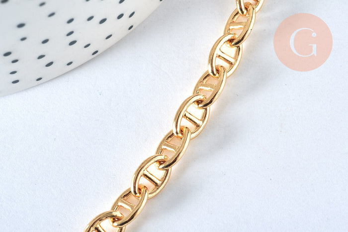 Chaine maille marine laiton doré 16k 10x6.6mm, x1 metre (G6782)