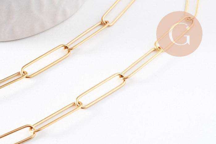 Collier Chaine maille rectangle acier inoxydable doré complète avec fermoir 10x3.5mm, x1 (G10112)