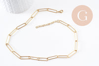 Collier Chaine maille rectangle acier inoxydable doré complète avec fermoir 10x3.5mm, x1 (G10112)