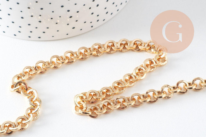 Chaine maille rolo aluminium doré 8mm, x1 mètre (G10595)