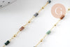 Chaine perle agate mousse naturelle laiton doré 18K 7x2mm, x1 mètre (G5444)