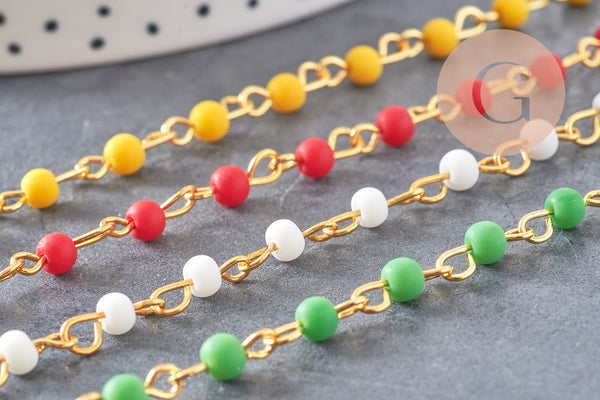 Chaine perle verre coloré fer doré 4 m, création de bijoux coloré DIY, x1 mètre (G7219)