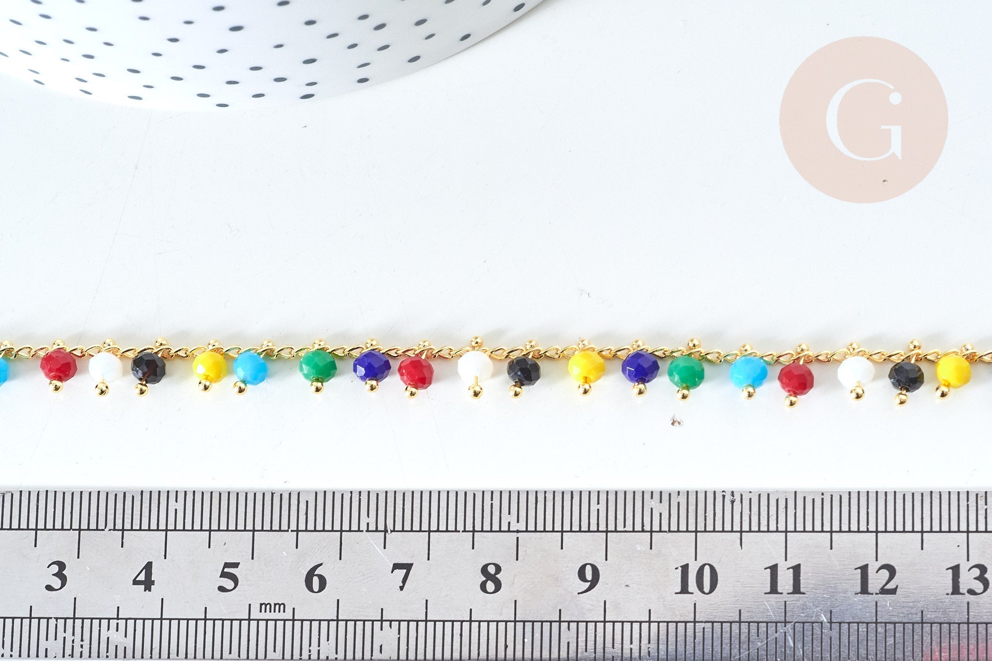 Chaine perle verre facettée abacus coloré laiton doré 7x4mm, création de bijoux coloré DIY, x1 mètre (G7817)