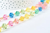 Chaine perles acrylique fer doré géométrique facettée couleur mixte 15mm, perle acrylique ,perle géométrique 15mm x1 mètre (G7215)