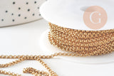 Chaine rolo acier inoxydable 304 doré IP 18k maille rolo 2mm, x1mètre (G2057)