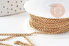 Chaine rolo acier inoxydable 304 doré IP 18k maille rolo 2mm, x1mètre (G2057)