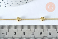 Chaine satellite coeur laiton doré 18 carats 4.5x1mm,chaine dorée x1 metre, (G6783)