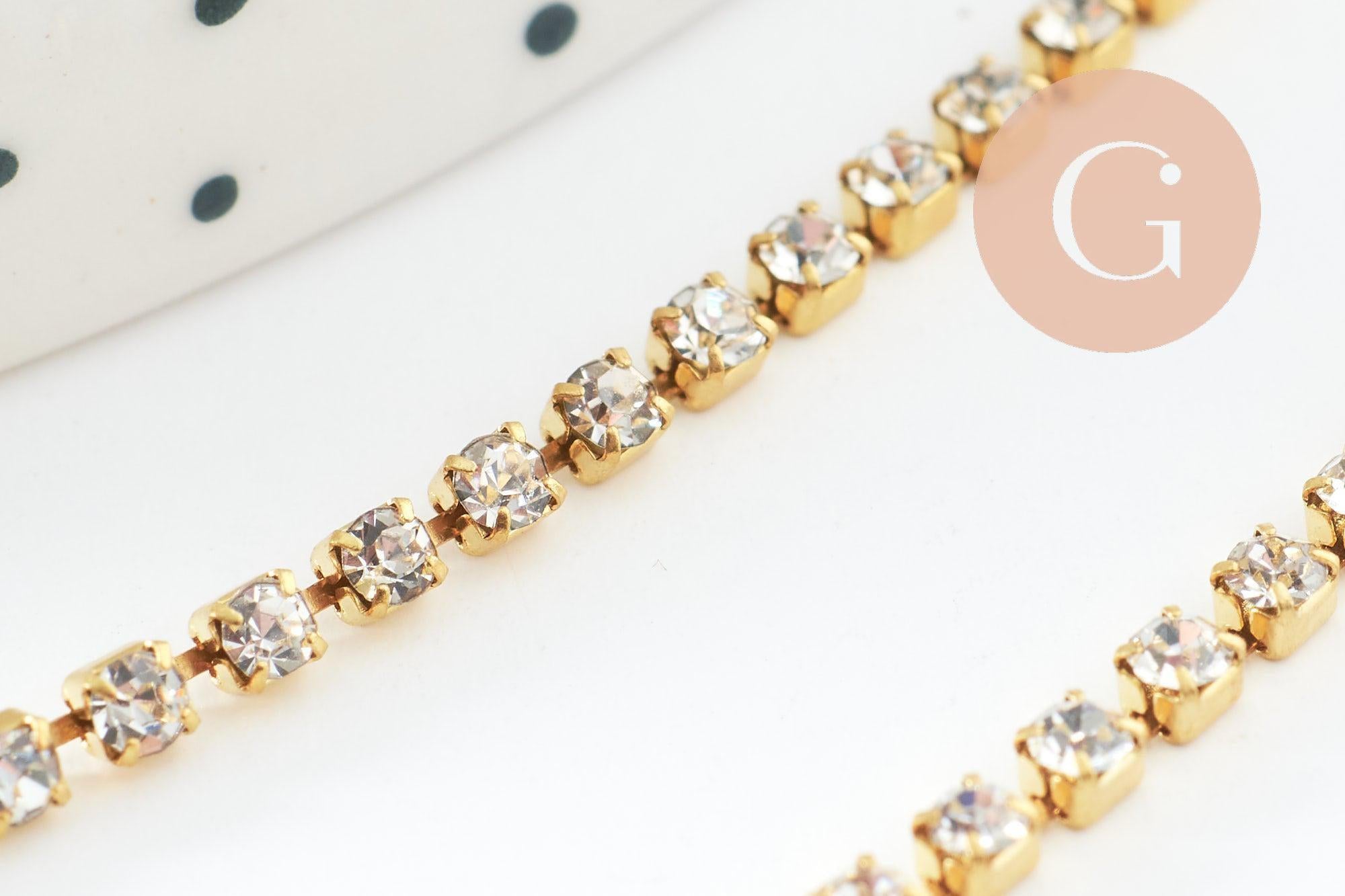 Chaine strass laiton brut 2mm, x50cm (G7975)