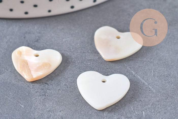 Charm coeur nacre blanche naturelle 19mm, x5 (G1069)