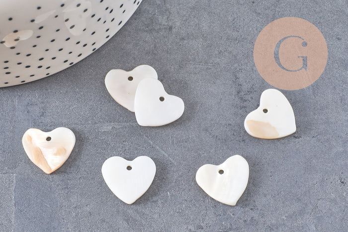 Charm coeur nacre blanche naturelle 19mm, x5 (G1069)