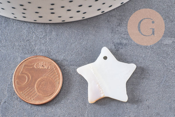 Charm etoile nacre blanche naturelle 25mm, x5 (G1082)