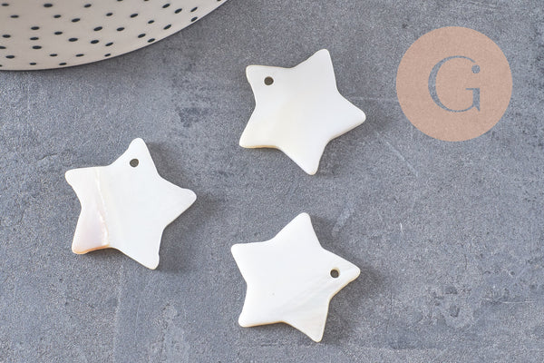 Charm etoile nacre blanche naturelle 25mm, x5 (G1082)