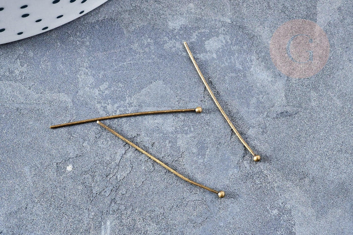 Clou tige tête boule laiton bronze 31mm, x10 (G8842)