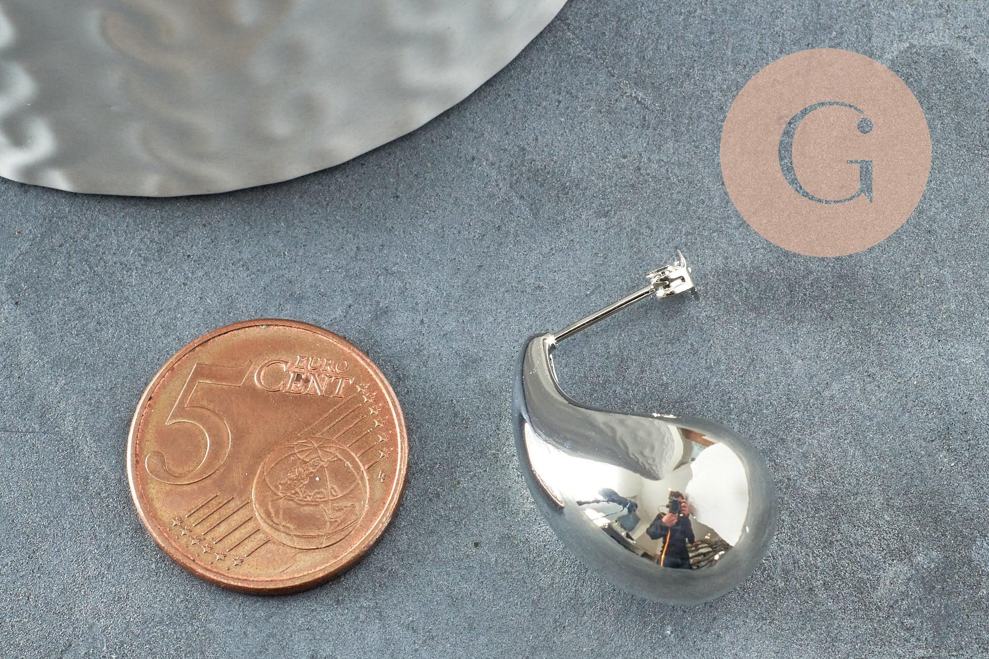 Clous Boucles gouttes bulle laiton plaqué platine 26.5mm, la paire (G9726)