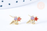 Clous d'oreille cornet de glace laiton zircon tricolore avec poussoirs d'oreilles, idées cadeaux femmes fille, la paire (G7934)