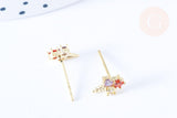 Clous d'oreille cornet de glace laiton zircon tricolore avec poussoirs d'oreilles, idées cadeaux femmes fille, la paire (G7934)