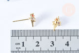 Clous d'oreille cornet de glace laiton zircon tricolore avec poussoirs d'oreilles, idées cadeaux femmes fille, la paire (G7934)