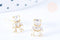 Clous d'oreille ourson en laiton zircons blanc avec poussoirs d'oreilles, idées cadeaux femmes fille la paire, (G7913)