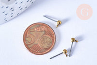 Clous-puces boule boucles oreille laiton brut acier 3mm, x10 (G6545)