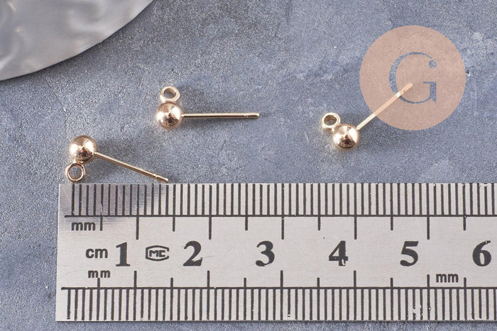 Clous-puces boule boucles oreille laiton doré 18K, x10 (G2914)