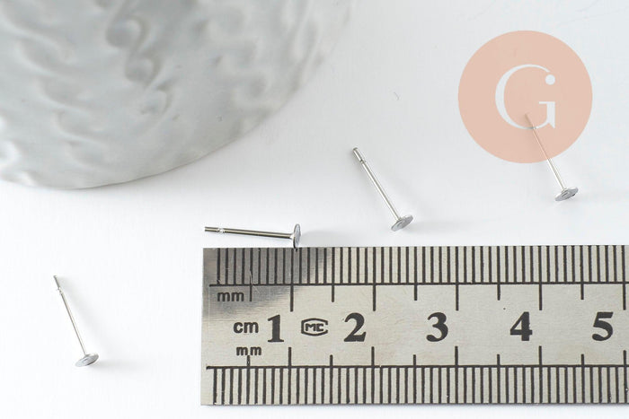 Clous-puces oreille acier inoxydable 316 platine 3mm, x50 (2.9gr) (G9465)
