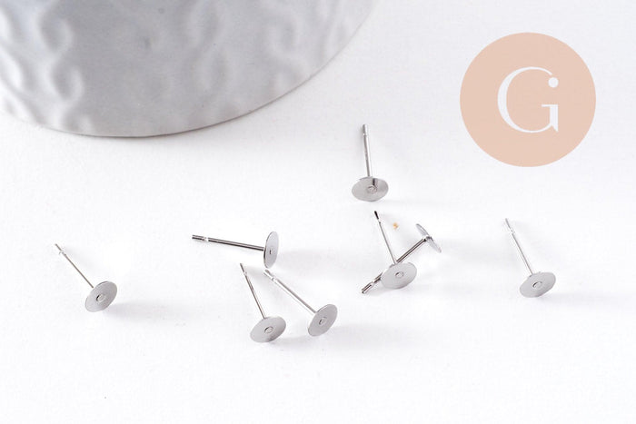 Clous-puces oreille acier inoxydable 316 platine 5mm, x50 (G10171)