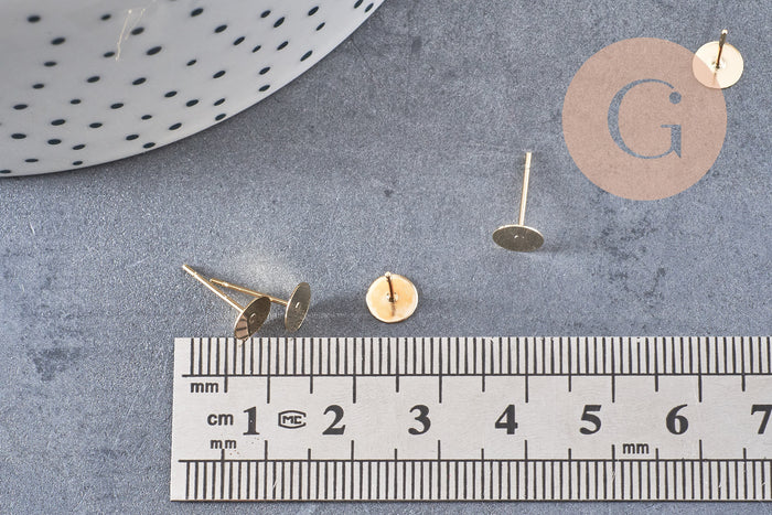 Clous-puces oreille avec plateau acier inoxydable 304 doré 6mm, x10 (G2568)