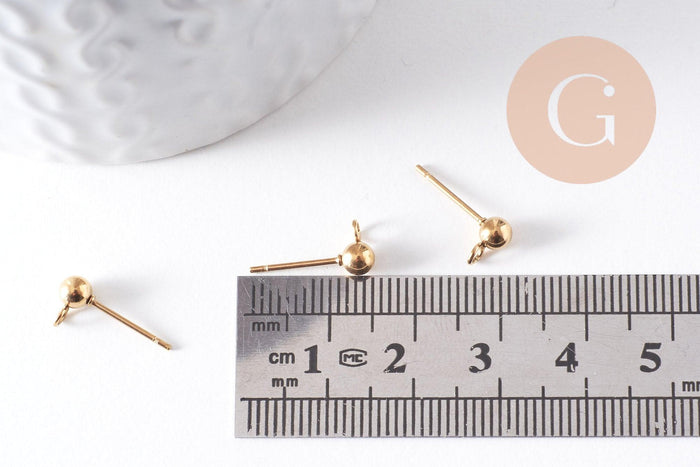 Clous puces oreille boule acier 304-316 doréIP inoxydable 14k 4mm, x10 (G10308)