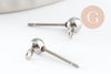 Clous puces oreille boule acier 304 inoxydable platine avec anneau 15mm, x10 (G9646)