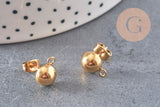 Clous puces oreille boule avec anneau acier 201 doré inoxydable 8mm, la paire (G11019)