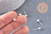 Clous-puces oreille boule laiton argenté 5mm avec anneau, x10 (G1248)