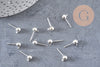 Clous-puces oreille boule laiton argenté 5mm avec anneau, x10 (G1248)