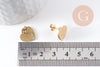 Clous-puces oreille coeur acier 304 inoxydable dore IP sablé 1 trou 13mm, la paire (G10371)