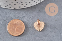Clous-puces oreille coeur acier 304 inoxydable or rose IP sablé 1 trou 13mm, la paire (G10953)