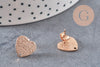 Clous-puces oreille coeur acier 304 inoxydable or rose IP sablé 1 trou 13mm, la paire (G10953)