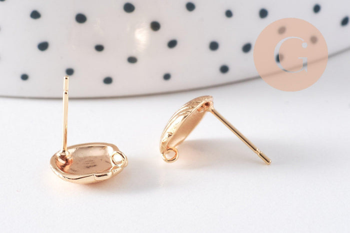Clous-puces oreille coquillage avec anneau laiton doré 18K 11mm, la paire (G10407)