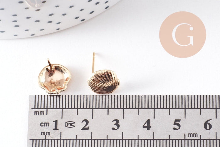 Clous-puces oreille coquillage avec anneau laiton doré 18K 11mm, la paire (G10407)