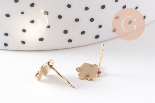 Clous-puces oreille fleur acier 201/316 inoxydable dore 24K lisse 1 trou 9mm, la paire (G10487)