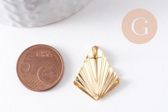 Clous-puces oreille losange plié laiton doré 18K 1 trou 25mm, la paire (G10342)