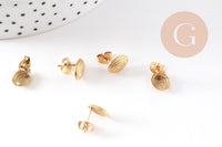 Clous-puces oreille ovale texturé acier 304 inoxydable dore 1 trou 9.5mm, la paire (G10486)
