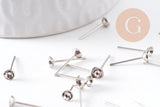 Clous-puces oreille platine avec plateau 4mm, x10 (G2869)