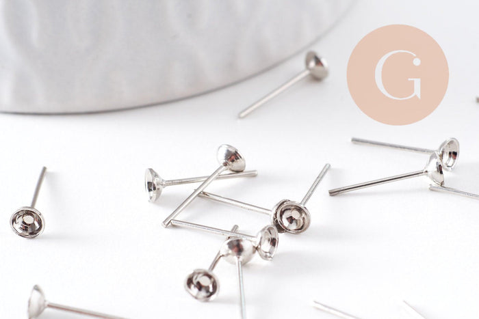 Clous-puces oreille platine avec plateau 4mm, x10 (G2869)