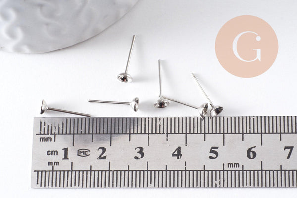 Clous-puces oreille platine avec plateau 4mm, x10 (G2869)