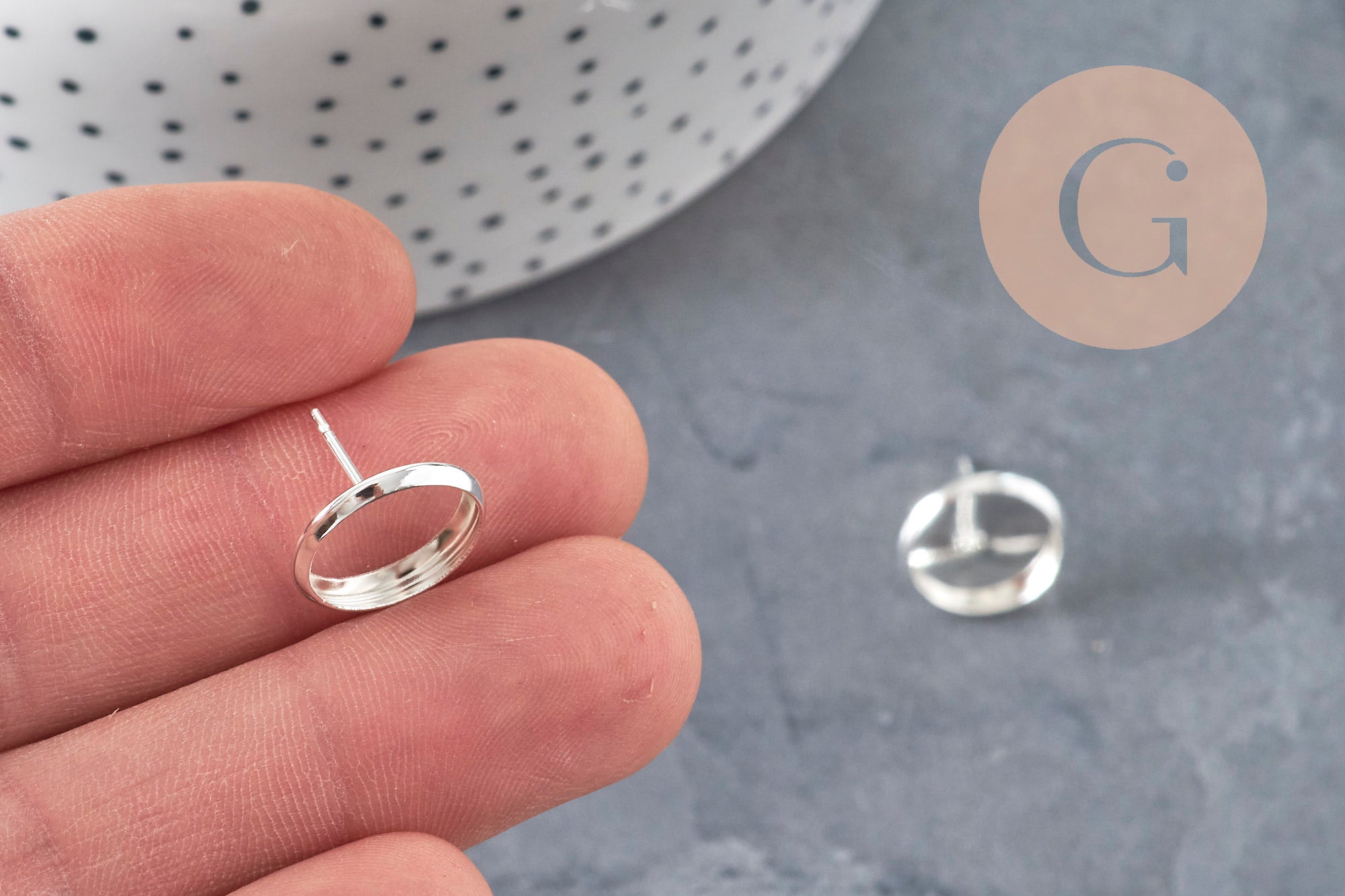 Clous-puces oreille support cabochon rond 12mm acier 304 inoxydable argenté, x10 (G11214)