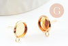Clous-puces oreille support cabochon rond 8mm acier 304 inoxydable dore avec anneau, x2 (G9588)