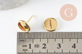 Clous-puces oreille support cabochon rond 8mm acier 304 inoxydable dore, x10 (G5322)