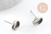Clous-puces oreille support cabochon rond 8mm acier 304 inoxydable platine, x10 (G9597)